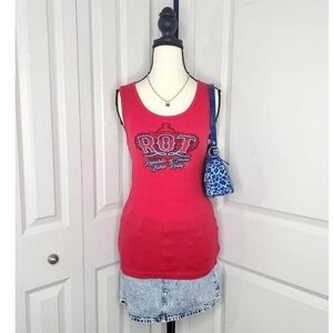 Y2K Grunge Graphic Red N' Blue ROT "Republic of Texas Biker Rally" Tank Top